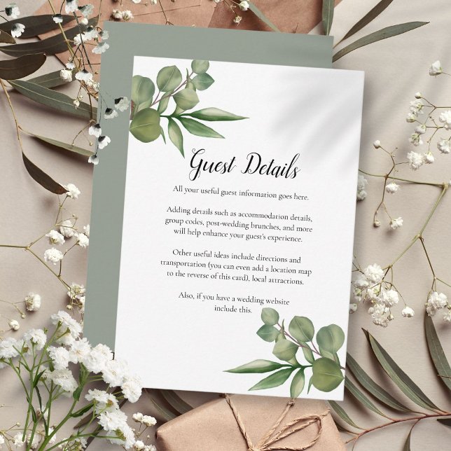 Tarjeta De Recepción Detalles del Boda del bosque Eucalyptus Greenery (Woodland Eucalyptus Greenery Wedding Details Enclosure Card)