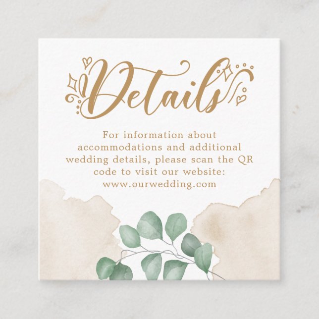Tarjeta De Recepción Detalles del Boda del código QR de la vegetación d (Anverso)