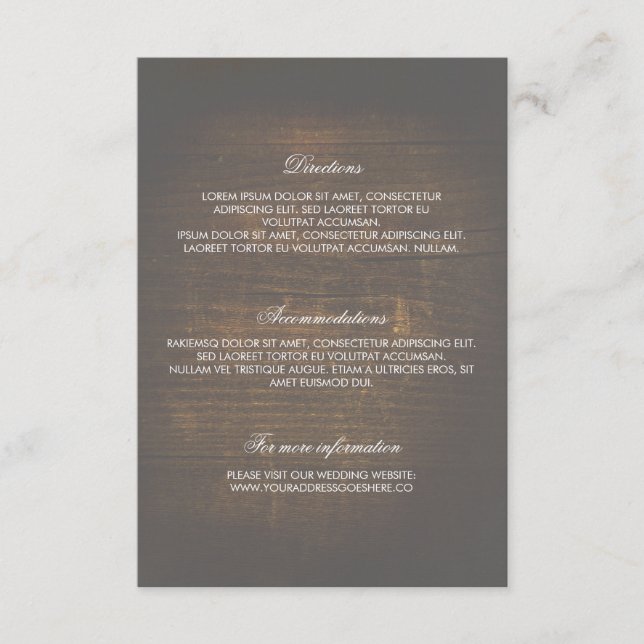 Tarjeta De Recepción Detalles del Boda del Confetti Rustic Wood Gold (Anverso)