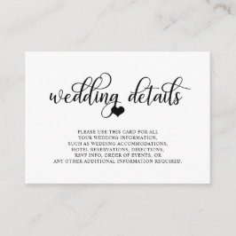 Tarjeta De Recepción Detalles del Boda del corazón blanco negro moderno