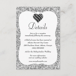 Tarjeta De Recepción Detalles del Boda del corazón blanco y negro Purpu