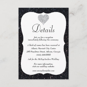 Tarjeta De Recepción Detalles del Boda del corazón del diamante del Pur