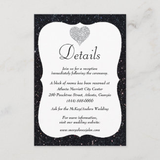 Tarjeta De Recepción Detalles del Boda del corazón del diamante del Pur