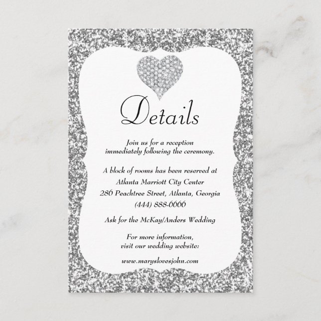 Tarjeta De Recepción Detalles del Boda del corazón del diamante Purpuri (Anverso)