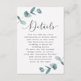 Tarjeta De Recepción Detalles del Boda del cuadro del eucalipto Minimal