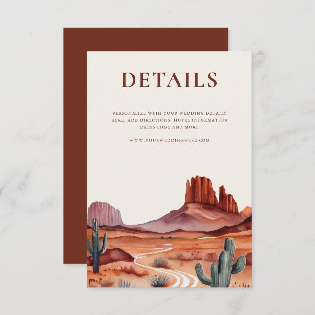 Tarjeta De Recepción Detalles del Boda del Desierto de la acuarela Boho (Anverso / Reverso)