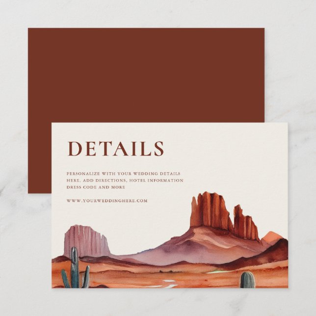 Tarjeta De Recepción Detalles del Boda del Desierto de la acuarela Boho (Anverso / Reverso)