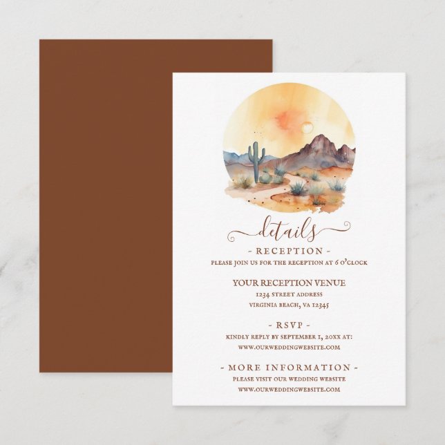 Tarjeta De Recepción Detalles del Boda del desierto del suroeste de col (Anverso / Reverso)