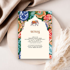 Tarjeta De Recepción Detalles del Boda del Elefante de Arte Folclórico 