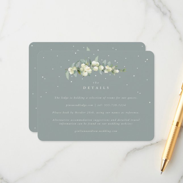 Tarjeta De Recepción Detalles del Boda del estado de Snowberry verde y  (Anverso/Reverso In Situ)