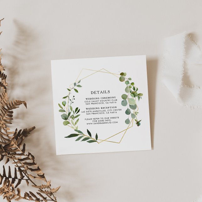 Tarjeta De Recepción Detalles del Boda del Eucalipto Verde Geométrico G (Subido por el creador)
