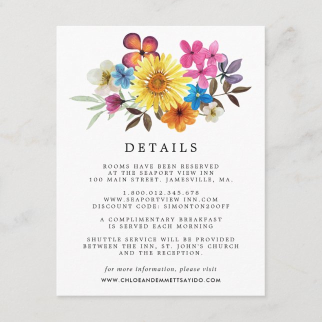 Tarjeta De Recepción Detalles del Boda del Flor Silvestre Verano Boho (Anverso)
