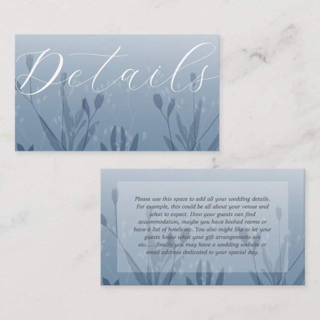 Tarjeta De Recepción Detalles del Boda del follaje azul Boho Dusty (Anverso / Reverso)