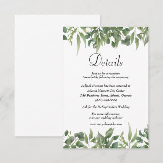Tarjeta De Recepción Detalles del Boda del follaje verde de hojas verde