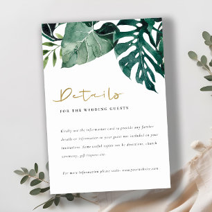 Tarjeta De Recepción Detalles del Boda del follaje verde de Monstera Tr