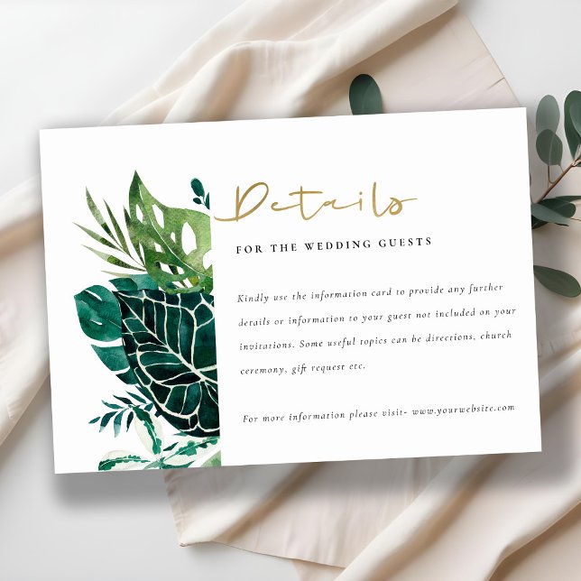 Tarjeta De Recepción Detalles del Boda del follaje verde de Monstera Tr (Subido por el creador)