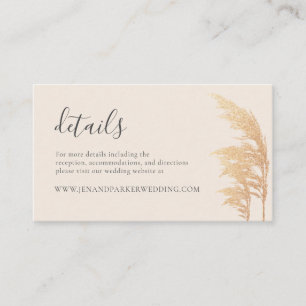 Tarjeta De Recepción Detalles del Boda del Glam Rústico del Boho Pampas