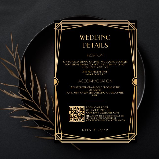 Tarjeta De Recepción Detalles del Boda del guión clásico de oro (Subido por el creador)