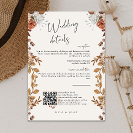 Tarjeta De Recepción Detalles del Boda del guión del boho crema moderno