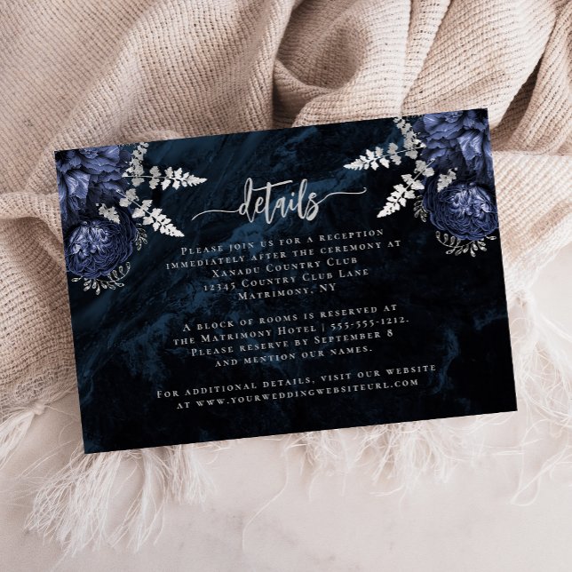 Tarjeta De Recepción Detalles del Boda del guión floral azul de la mari (Subido por el creador)