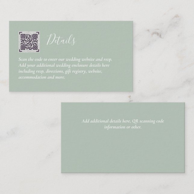 Tarjeta De Recepción Detalles del Boda del hotel RSVP del código QR del (Anverso / Reverso)
