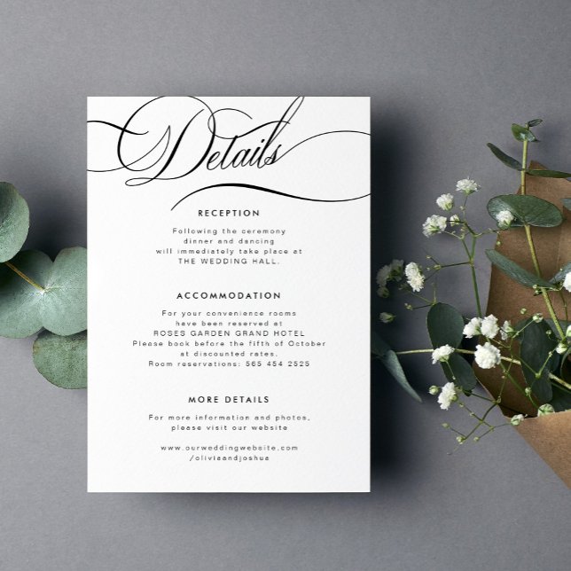 Tarjeta De Recepción Detalles del boda del invitado de guion de caligra (Subido por el creador)