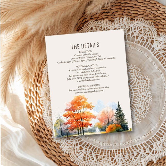 Tarjeta De Recepción Detalles del Boda del lago otoño: envoltorio acuát (Wedding Details Guest Information Insert from the Fall Lake Wedding Collection by Darling & May )