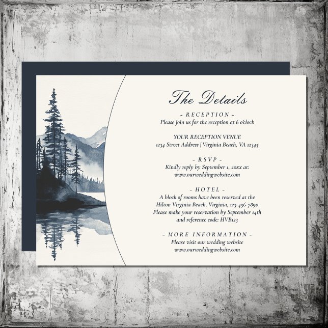 Tarjeta De Recepción Detalles del Boda del Lago Rustic Mountain (Rustic Mountain Lake Wedding Details Enclosure Card)