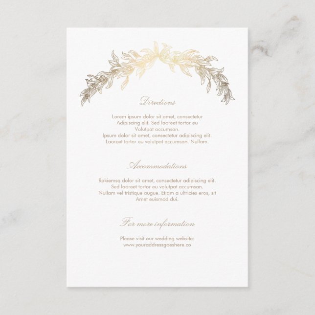 Tarjeta De Recepción Detalles del Boda del Laurel de oro Insertar (Anverso)