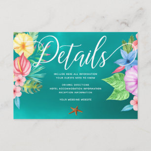 Tarjeta De Recepción Detalles del boda del luau tropical verde azulado