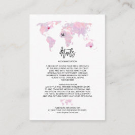 Tarjeta De Recepción Detalles del Boda del mapa mundial de acuarela de 