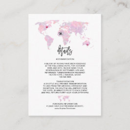 Tarjeta De Recepción Detalles del Boda del mapa mundial de acuarela de
