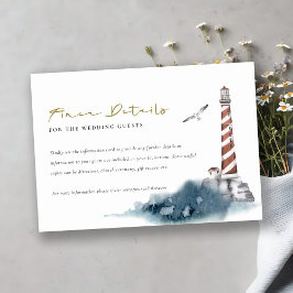 TARJETA DE RECEPCIÓN DETALLES DEL BODA DEL MAR DE LIGHTHOUSE AZUL ROJO