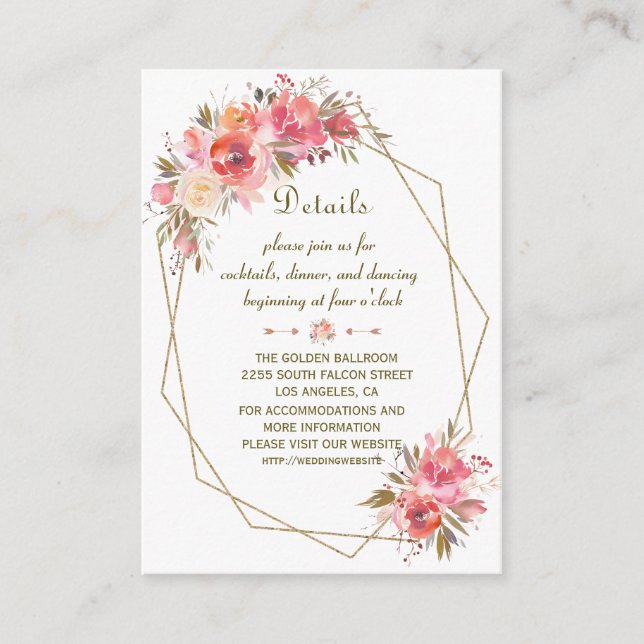 Tarjeta De Recepción Detalles del Boda del marco del Purpurina Floral G (Anverso)