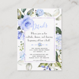 Tarjeta De Recepción Detalles del Boda del marco floral azul de color d