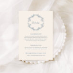 Tarjeta De Recepción Detalles del Boda del marco floral rústico vintage<br><div class="desc">Elegante línea de arte floral rústica boda detalles tarjeta de gabinete con un polvoriento diseño de guirnalda botánica de color azul.</div>