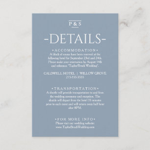 Tarjeta De Recepción Detalles del Boda del monograma azul turbio minima