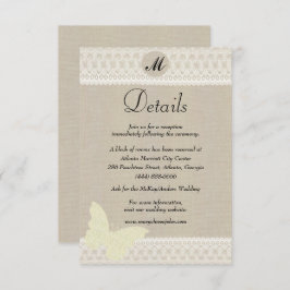 Tarjeta De Recepción Detalles del Boda del Monograma Burlap Y Lace