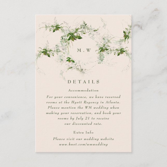 Tarjeta De Recepción Detalles del Boda del monograma de la flor de euca (Anverso)