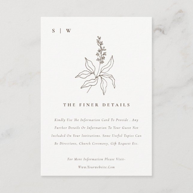 Tarjeta De Recepción Detalles del Boda del monograma del bosquejo flora (Anverso)