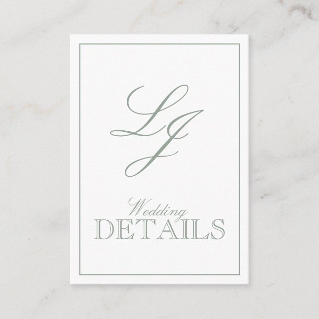 Tarjeta De Recepción Detalles del Boda del monograma del guión verde de (Anverso)