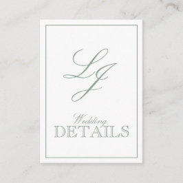 Tarjeta De Recepción Detalles del Boda del monograma del guión verde de