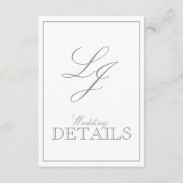 Tarjeta De Recepción Detalles del Boda del monograma del guión verde de
