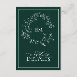 Tarjeta De Recepción Detalles del Boda del Monograma Escudo de la Leafy