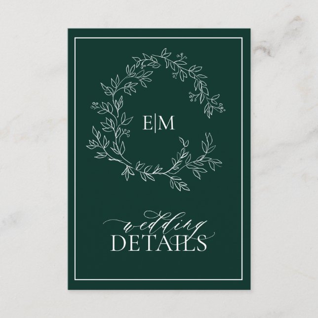 Tarjeta De Recepción Detalles del Boda del Monograma Escudo de la Leafy (Anverso)