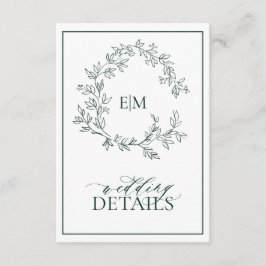 Tarjeta De Recepción Detalles del Boda del Monograma Escudo de la Leafy