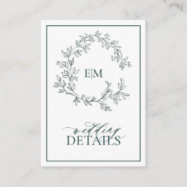 Tarjeta De Recepción Detalles del Boda del Monograma Escudo de la Leafy