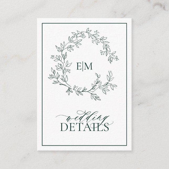 Tarjeta De Recepción Detalles del Boda del Monograma Escudo de la Leafy (Anverso)