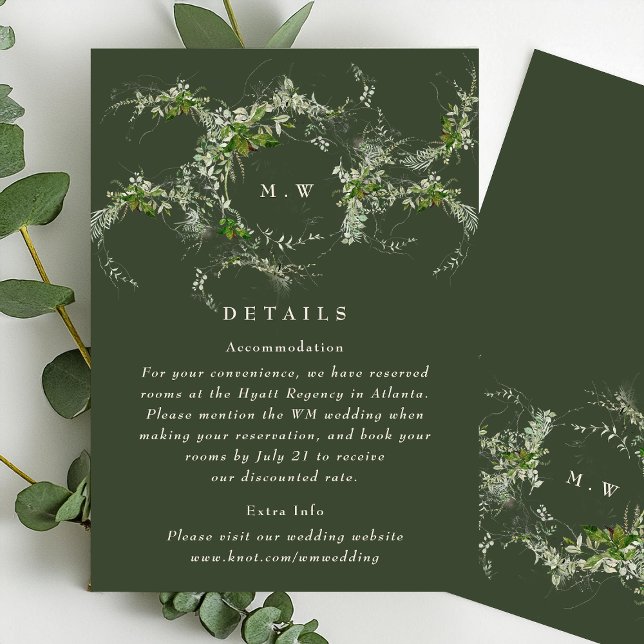 Tarjeta De Recepción Detalles del Boda del Monograma Verde Eucalyptus W (Subido por el creador)