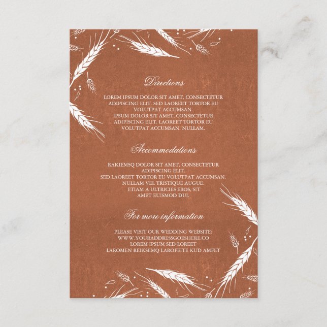 Tarjeta De Recepción Detalles del Boda del Naranja de caída del trigo - (Anverso)